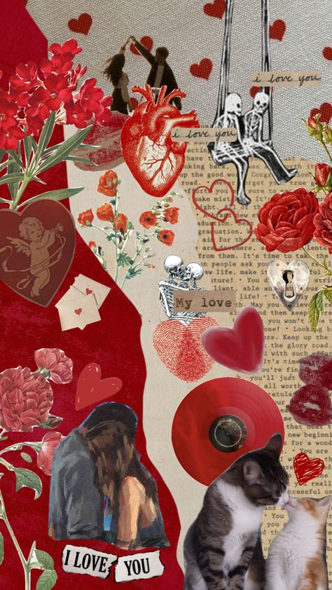 Valentines Day Astethic, Heart Wallpaper Collage, Valentines Collage Ideas, Romantic Aesthetic Love Art, Valentine Collage, Collage Heart, Collage Art Love, Hearts Collage, Cute Couple Collage Ideas