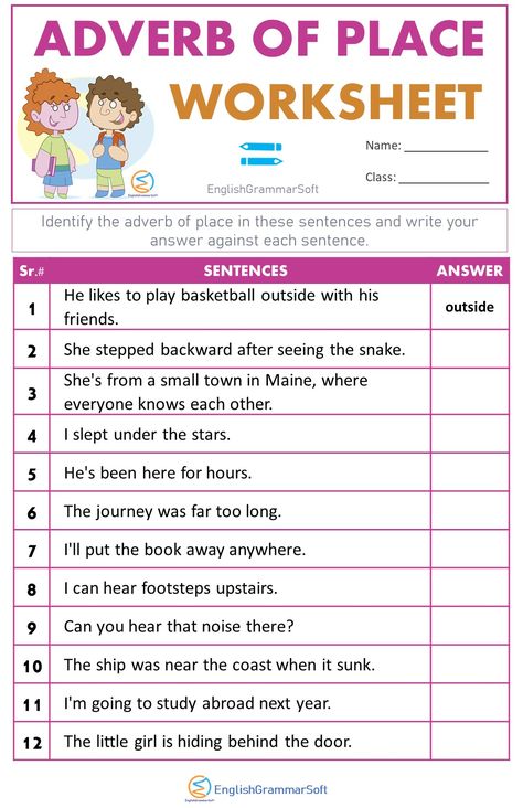 Adverb of Place Worksheet Adverb Of Place, Adverbs Lesson, Place Worksheet, Adverb Activities, Adverbial Phrases, Adverbs Worksheet, Speaking Activities English, First Grade Reading Comprehension, Vocabulary Word Walls