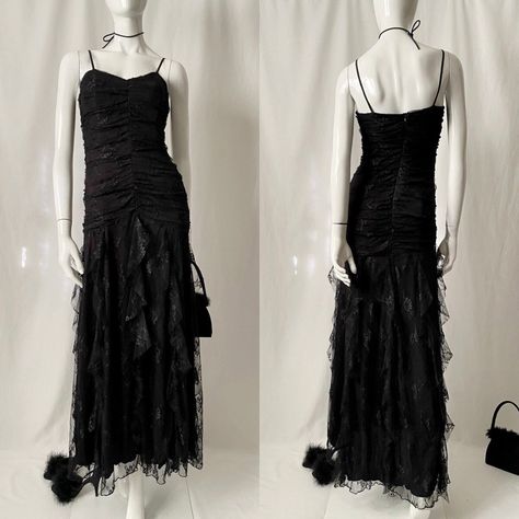 Y2k Stuff, Ruched Maxi Dress, Ruffled Skirt, Maxi Slip Dress, Lace Ruffle, Just Cavalli, Drop Waist, Lace Overlay, Leather Coat