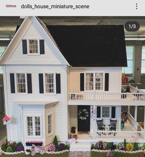 Victoria's Farmhouse Dollhouse Exterior, Farm Style Doll House, Black And White Dollhouse, Victoria Dollhouse, Large Doll House, Victoria Farmhouse Dollhouse, Real Good Toys Victoria’s Farmhouse, Victorian Farmhouse Dollhouse, Dollhouse Porch