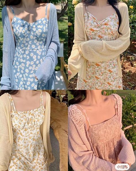 Summer Dress With Cardigan Casual, Floral Dress With Cardigan, Modest Outfits Dresses, Modest Girly Outfits, Korean Casual Outfits, Korean Fashion Dress, Fashionista Clothes, Short Dresses Casual, Fashion Attire