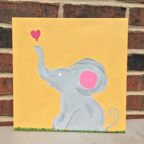 Elephant Painting Whimsical Nursery Wall Decor -Free Shipping Child's Room Art - Baby Elephant Paint Baby Room Paintings Canvases, Baby Room Paint, Pregnancy Painting, Elephant Baby Rooms, Elephant Painting Canvas, Painting Whimsical, Baby Room Ideas, Whimsical Nursery, Baby Canvas