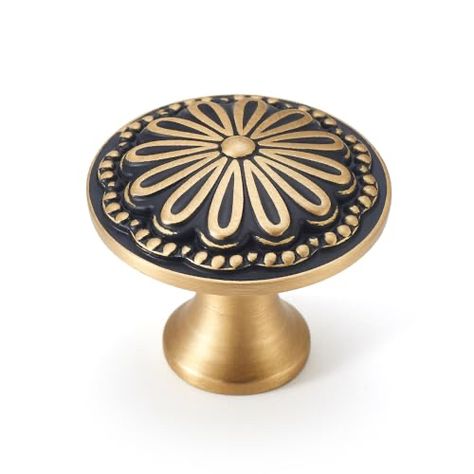 Dresser Cabinet, Brass Cabinet Hardware, Cabinet Hardware Knobs, Brass Cabinet Knob, Beautiful Flower Designs, Brass Drawer Pulls, Brass Cabinet, Ceiling Fan In Kitchen, Cabinet And Drawer Pulls