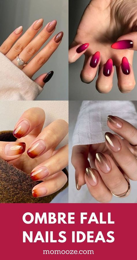 ombre fall nails ideas Gel Polish Nail Designs Ombre, Ombre Dip Powder Nails Fall, Ambre Nails Ombre Fall, Nail Designs Ombre Color Combos, Fall Ombre Nails Ideas Autumn, Ombre Dip Nails Fall, Maroon Ombre Nails, Fall Ombré Nails, Ombre Nails Fall Colors