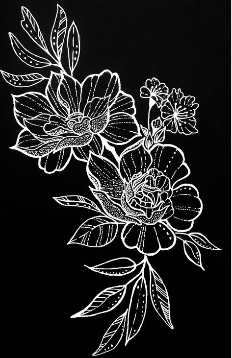 Flowers In Bloom, Botanical Flower Art, Black Paper Drawing, Motif Batik, White Drawing, Black And White Flowers, Stencil Patterns, Flower Art Images, Black And White Drawing