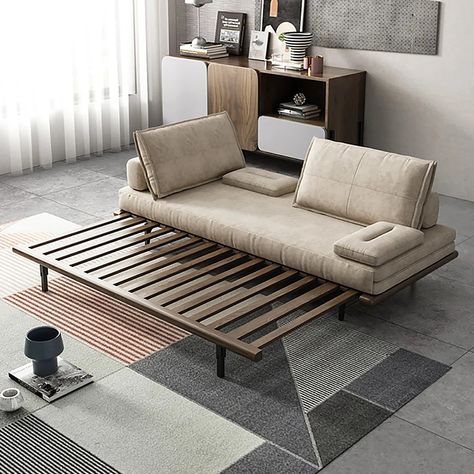 Mid Century Modern Pull Out Sofa Bed Khaki Wood Convertible Sleeper Sofa Cotton & Linen Sofa Bed For Small Spaces, Latest Sofa Designs, Beds For Small Spaces, Grey Sofa Bed, Modern Sofa Bed, Pull Out Sofa Bed, Minimalist Sofa, Sofa Bed Design, Sofa Cotton