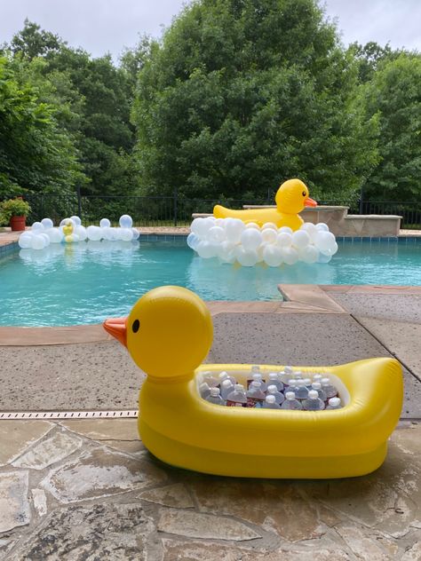 Rubber Ducky Gender Reveal Party, Duck Themed Baby Shower Ideas Boy, Rubber Duck Pool Party, Duck Duck Goose Party, Duck Theme Gender Reveal, Rubber Duck Baby Shower Theme, Rubber Duck Gender Reveal, Duck Theme Birthday Party Decoration, What The Duck Is It Gender Reveal