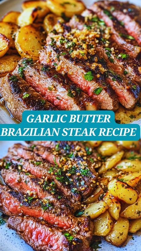 Whip up a restaurant-quality meal right at home with this delectable Garlic Butter Brazilian Steak! 🥩 This recipe features picanha steak, a favorite in Brazilian cuisine, grilled to perfection and basted with a luscious garlic butter. It's rich, flavorful, and incredibly tender, making it a must-try for any steak enthusiast. Ready in just 25 minutes, this dish is perfect for a quick yet impressive dinner. Serve with your favorite sides and enjoy a taste of Brazil at your dining table! Brazilian Steak, Steak Doneness, Steak Dinner Recipes, Strip Steak Recipe, Skirt Steak Recipes, Garlic Steak, Leftover Steak, Tender Steak, Easy Steak