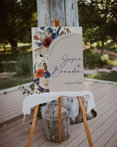 Blue Wedding Sign, Arch Welcome Sign, Boho Autumn Wedding, Fall Wedding Arch, Orange And Blue Wedding, Indigo Wedding, Reception Accessories, Teal Wedding Colors, Fall Wedding Arches