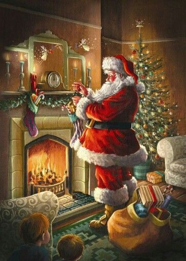 Filling up with warmth before going to his sleigh. Santa Claus Pictures, Christmas Scenery, Santa Claus Is Coming To Town, Animated Christmas, Christmas Gif, Old Fashioned Christmas, Christmas Past, Christmas Scenes, Noel Christmas