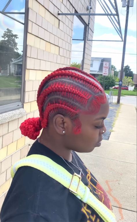 Red Feed In Braids Cornrows, Red Straight Back Braids, Red Feed In Braids, Red Stitch Braids, Red Quick Weave Hairstyles, Feedin Braids Ponytail, Red Cornrows, Red Hair And Tattoos, Blk Hairstyles