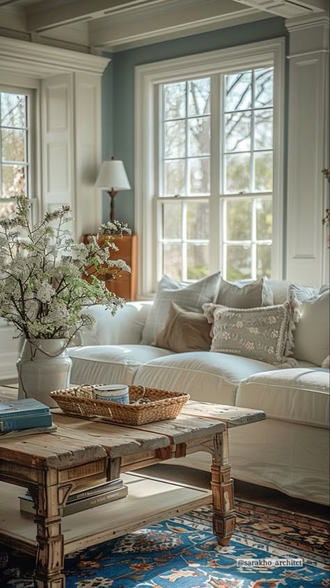 #homedesign
#home 
#houseinterior
#interiorideas 
#interiordesignideas Southern Style Living Room Ideas, Light Blue Cottage Living Room, Blue Sunroom, White Sofa Design, French Cottage Living Room, Chic Living Room Design, Bungalow Interiors, Living Room Decor On A Budget, Living Room Decor Colors