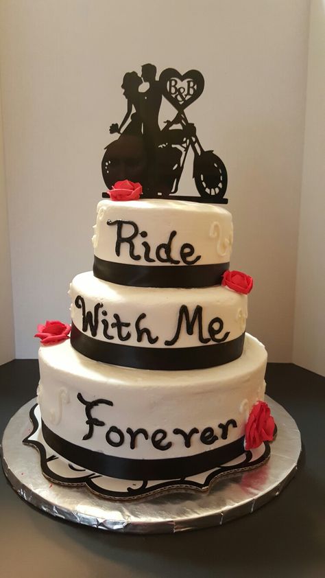 Biker wedding cake Biker Wedding Cake, Dirt Bike Wedding, Harley Davidson Cake, Motorcycle Cake, Harley Davidson Wedding, Bike Wedding, Motorcycle Wedding, Biker Wedding, Rockabilly Wedding