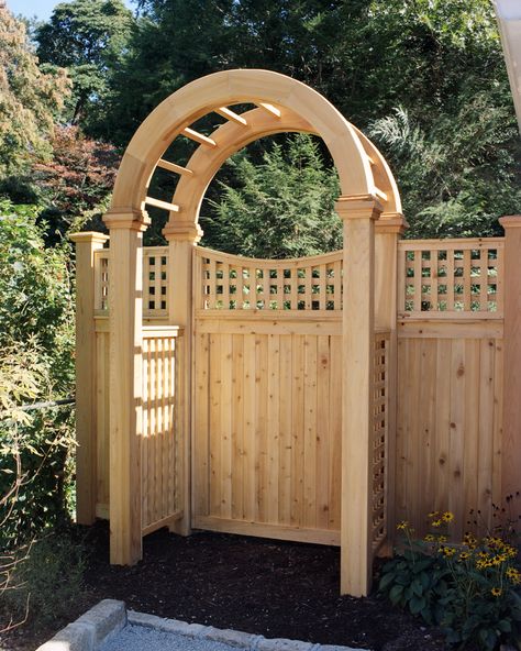 Arbor Gate, Cedar Gate, Gate Design Ideas, Wooden Fence Gate, Wood Fence Gates, Wood Gates, Arch Gate, Wooden Garden Gate, Backyard Gates