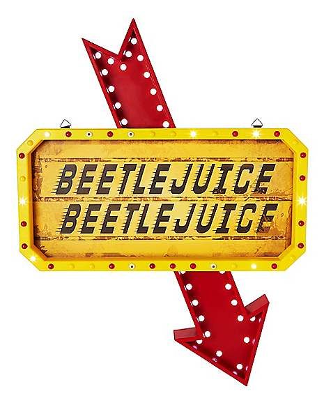 Light-Up LED Hanging Marquee Beetlejuice Sign - Spirithalloween.com Beetlejuice Halloween Decorations, Beetlejuice Sign, Tim Burton Decor, Beetlejuice Decor, Tim Burton Party, Beatle Juice, Halloween Beetlejuice, Handbook For The Recently Deceased, Halloween Juice