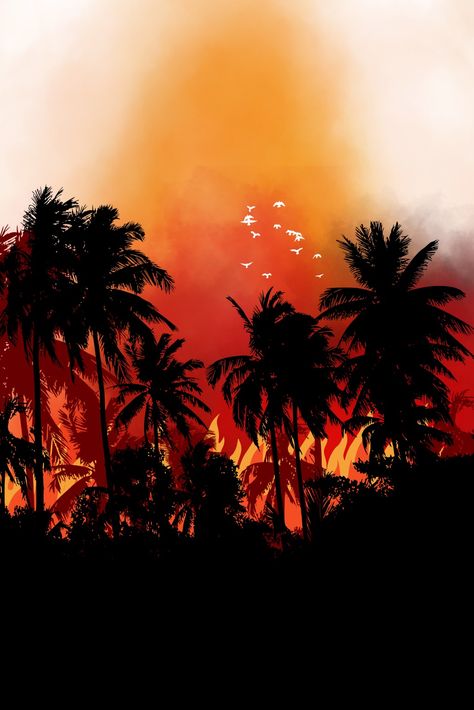 A design for palm trees forest fire. Forest Fire, Tree Forest, Palm Trees, Forest, Design