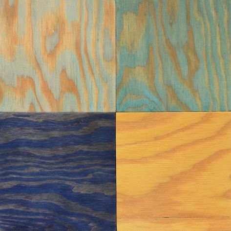 Stained Plywood Walls, Colorful Wood Stain, Coloured Plywood, Stain Plywood, Colored Plywood, Colored Wood Stain, Blue Stained Wood, Color Washed Wood, Blue Wood Stain