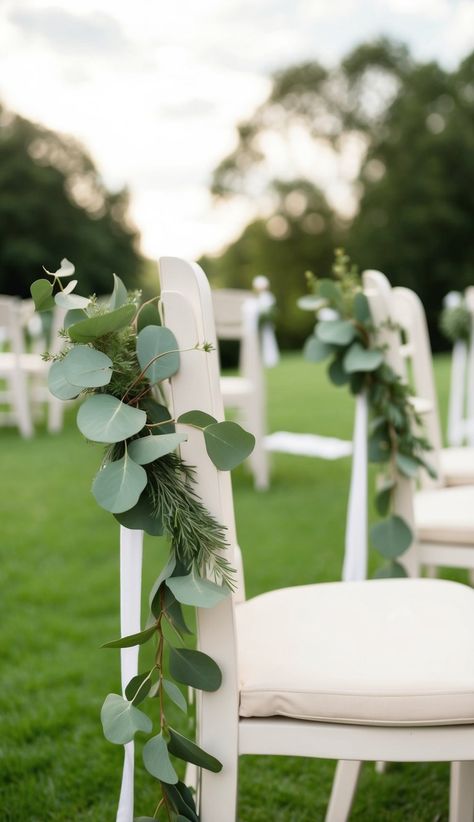 Eucalyptus pew end garlands add a fresh, natural touch to spring wedding decor. I love how these simple greenery accents can transform a ceremony space. Eucalyptus Spring Wedding, Colorful Tablescapes, Spring Wedding Decor, Wedding Eucalyptus, Chandelier Centerpiece, Mason Jar String Lights, Floral Archway, Pew Ends, Wedding Aesthetics