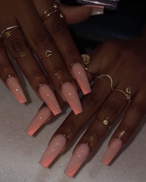 Peachy Nails, Trending Nail Colors, Peach Colored Nails, Summer Nail Color, Nail Colors And Designs, Ballerina Nails Designs, Peach Nails, Acrylic Nail Set, Formal Nails