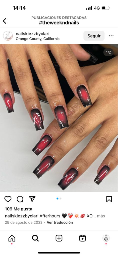 Nails Acrylic The Weeknd, 21 Savage Nails Inspiration, Xo Weeknd Nails, The Weeknd Nails Design Starboy, 21 Savage Nails, The Weeknd Nail Ideas, The Weekend Inspired Nails, The Weeknd Themed Nails, 1111 Nails