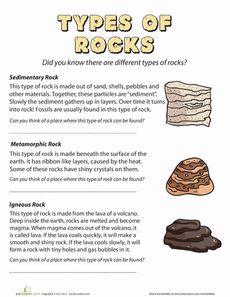 cc cycle 1 wk 14: SCIENCE Types of Rocks Worksheet Types Of Rocks Worksheet, Rocks Worksheet, Types Of Rocks, Rock Science, Second Grade Science, Rock Cycle, Third Grade Science, 4th Grade Science, 6th Grade Science