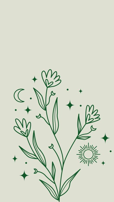 Green Wallpaper Drawing, Botanical Phone Background, Green Flower Wallpaper Iphone, Green Floral Wallpaper Aesthetic, Growth Wallpaper Aesthetic, Flower Phone Backgrounds, Cute Simple Iphone Wallpapers, Phone Backgrounds Widget, Cute Plant Wallpaper