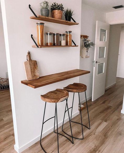 Industrial Studio Apartment Ideas, Bench In Kitchen, Diy Breakfast Bar, Breakfast Bar Ideas, Small Breakfast Bar, Small Bedroom Interior, Pool Table Room, Tiny Kitchen Design, Apartment Dining Room