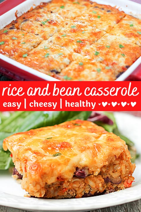 a dish of rice and bean casserole. Rice And Beans Casserole, Vegetarian For A Crowd, Rice Casserole Recipes Vegetarian, Bean Hotdish, Beans And Rice Casserole, Bean And Rice Casserole, Rice And Bean Casserole, Bean Casserole Recipes, Casserole With Cheese