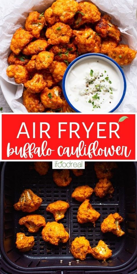 Crispy Buffalo Cauliflower, Air Fryer Buffalo Cauliflower, Buffalo Cauliflower Recipes, Buffalo Cauliflower Bites, The Best Air Fryer, Cauliflower Recipe, Best Air Fryer, Buffalo Cauliflower, Cauliflower Bites