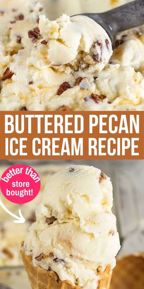 Butter Pecan Ice Cream Recipe, Cold Sweets, Homemade Ice Cream Recipes Machine, Best Homemade Ice Cream, Ice Cream Recipes Machine, Butter Pecan Ice Cream, Easy Ice Cream Recipe, Sugar Recipes, Pecan Ice Cream