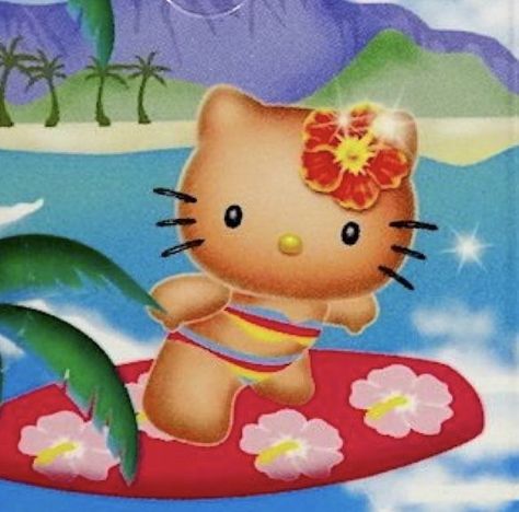 Tropical Hello Kitty, Hawaii Hello Kitty, Hawaiian Hello Kitty, Hello Kitty Summer, Key West Kitten, Tropical Core, Kitty Aesthetic, Hello Kitty Aesthetic, Kitty Pictures