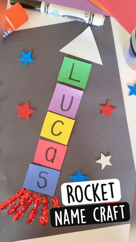 Rocket Preschool, Crafts Classroom, Rocket Craft, Name Crafts, Toddler Arts And Crafts, Daycare Activities, Preschool Art Activities, Daycare Crafts, Classroom Crafts