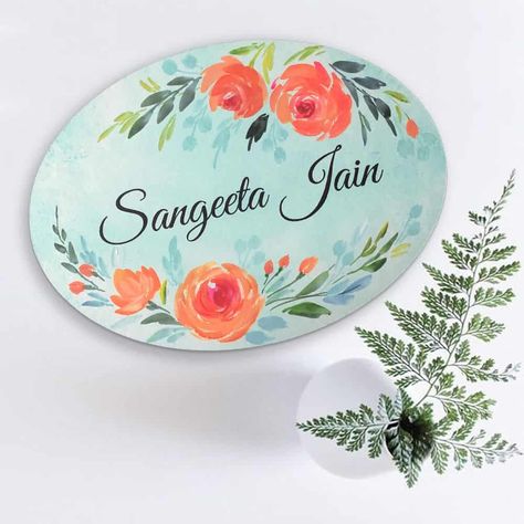 Plates Ideas, Door Name Plates, Mixing Paint Colors, Name Plates For Home, Name Plate Design, Plate Designs, Personalized Name Plates, Name Plates, Flower Names