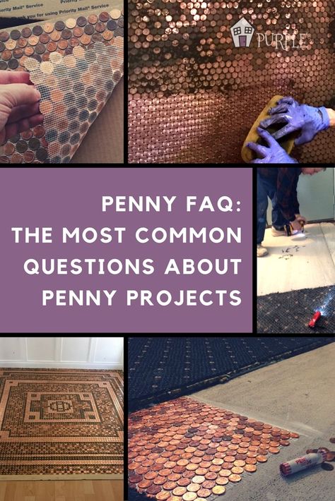 The most common questions about penny projects - great FAQ for all questions regarding penny floors and penny projects. Cheap Party Decor, Penny Floors, Penny Floor Designs, Penny Decor, Penny Table Tops, Penny Wall, Penny Projects, Penny Crafts, Penny Backsplash