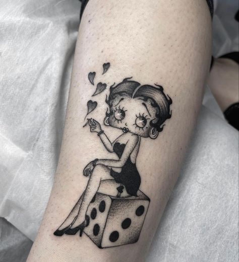 Betty Boop Tattoo, San Diego Tattoo, Betty Boop Tattoos, Dice Tattoo, Cute Thigh Tattoos, Cute Hand Tattoos, Chicano Tattoos, Betty Boop Art, Red Ink Tattoos