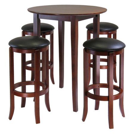 Fiona Round 5pc High/Pub Table Set with PVC Stools, Brown Round Kitchen Table And Chairs, Pub Style Table, Pub Height Table, Round Pub Table, Set Meja Makan, Kursi Bar, Round Kitchen Table, High Top Tables, Multipurpose Table