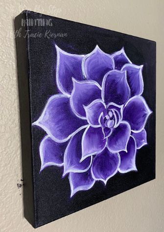 Succulent Painting, Painting Step By Step, Black Canvas Art, Painting Lesson, Purple Painting, Black Canvas Paintings, Acrylic Art Projects, Painting Background, Start Painting