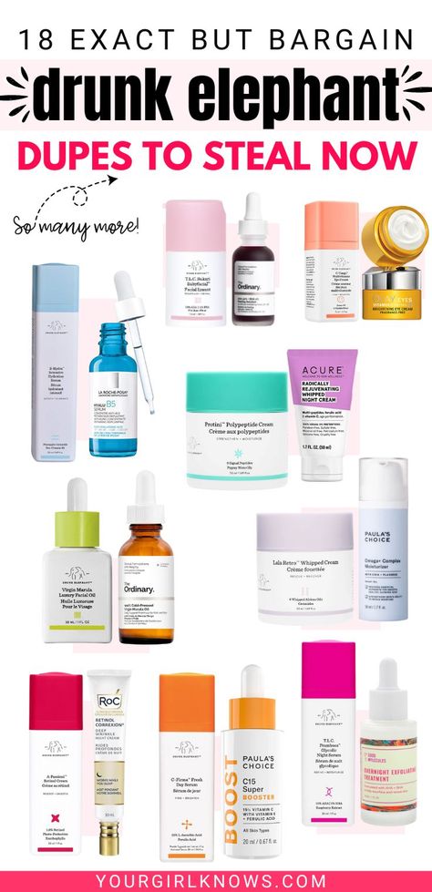 If drunk elephant skincare is out of your budget, then here are some brilliant drunk elephant dupes that work so similar to the real deal that you have no idea. | drunk elephant skincare, drunk elephant dupes, drunk elephant skincare dupes | Drunk Elephant Skincare Routine Order, Drunk Elephant Routine, Best Drunk Elephant Products, Drink Elephant Skincare, Drunk Elephant Skincare Routine, Best Skincare Brands, Skincare Drunk Elephant, Elephant Skincare, Elephant Eye