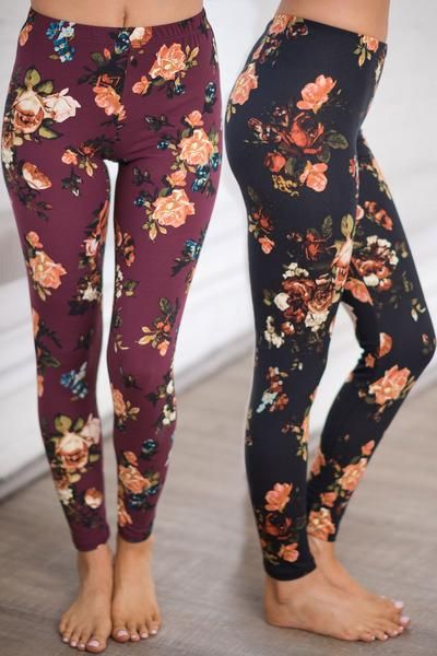 Think Of Me Floral Leggings Floral Leggings Outfit, Plus Size Boutique Clothing, Burgundy Leggings, Leggings Outfit, Floral Leggings, Pink Lily, Fall Winter Outfits, Yoga Clothes, Outfits With Leggings