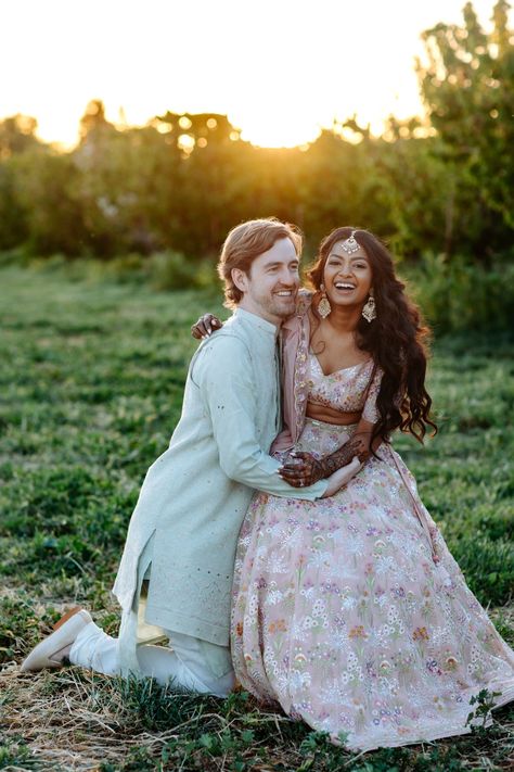 This Indian-American eloped before their vineyard wedding in Big Sur and Yosemite | Vogue India Lehenga Sitting Pose, Indian American Wedding Fusion, Indian Elopement, Priyanka And Nick, Indian American Weddings, Indian Wedding Poses, Telugu Wedding, Indian American, Sisters Wedding