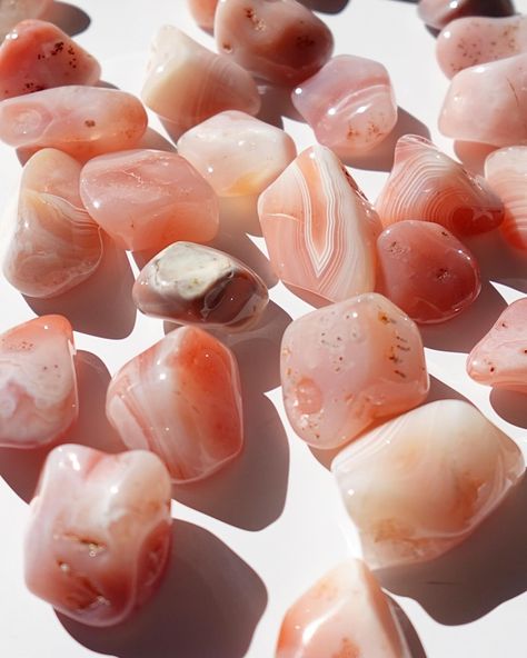 Tumble heaven🦋🩷 Which tumble are you choosing?! In order: Pink Botswana Agate, Apricot Agate, Banded Carnelian Agate, Flower Agate & Lepidolite✨ Now available on the website! • • #crystals #tumbles #crystaltumbles #crystallove #crystal #crystaldecor #crystalaesthetic #crystalenergy #crystalsaustralia Agate Aesthetic, Fire Agate Aesthetic, Spiritual Agate Gemstone Crystals, Apricot Agate, Pink Agate Crystal, Flower Agate Crystal, Crystal Aesthetic, Pink Agate, Real Stone