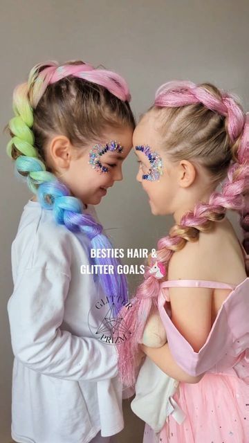 Glitter Hair Festival, Braid Bar Event, Unicorn Braids, Glitter In Hair Part, Festival Hair Glitter Braids, Fairy Hair Glitter Strands, Mermaid Hair Styling For Kids, Festival Hair Braids, Festival Braids