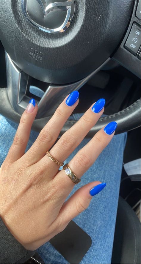 Electric Blue Gel Nails, Bright Blue Nails Acrylic, Electric Blue Almond Nails, Electric Blue Nails Short, Blue Plain Nails, Nails Blue Electric, Blue Nails 2022, Gel Nails Plain, Hot Blue Nails