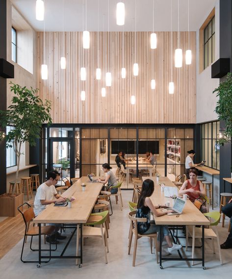 airbnb's tokyo office provides nature-themed respite from hectic city life Office Design Concepts, Coworking Space Design, Cafeteria Design, Innovative Office, Creative Office Space, Open Space Office, Cool Office Space, Coworking Office, Office Renovation