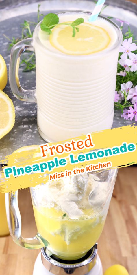 Frosted Pineapple Lemonade is a refreshing drink that is sure to please the everyone. These drinks are cool, rich and creamy with a tangy zing. Perfect for summer or for dreary days that need an extra bit of sunshine in a glass! Strawberry Pineapple Smoothie, Peanut Butter Shake, Top Dinner Recipes, Pineapple Lemonade, Ninja Blender, Drink Recipes Nonalcoholic, Pineapple Recipes, Frozen Lemonade, Fruity Drinks