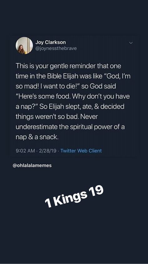 Elijah Quotes Bible, Elijah In The Bible, 1 Kings 19, Elijah Bible, Nap Quotes, Bible Pics, Church Memes, Jesus Teachings, Bible Humor