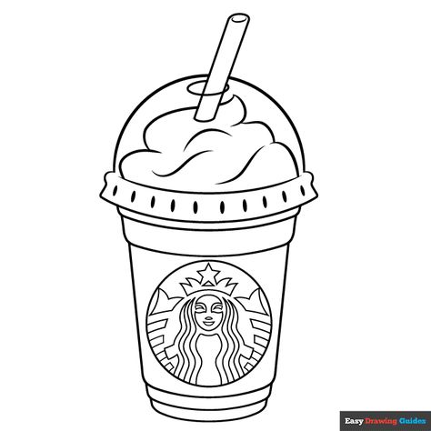 Starbucks Cup Drawing, Starbucks Drawing, Drinks Drawing, Coffee Cup Drawing, Starbucks Art, Sketch Logo, Bottle Drawing, Food Coloring Pages, Starbucks Frappuccino