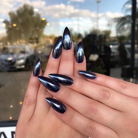 Gel Nails For Autumn, Chrome Nails Silver, Black Chrome Nails, Purple Chrome Nails, Diamond Nail Designs, Rose Gold Nail Polish, Blue Chrome Nails, White Chrome Nails, Chrome Nail Polish