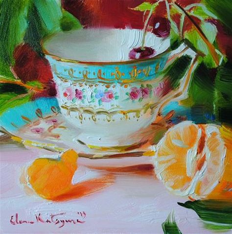 Elena Katsyura, Tee Kunst, Portraits Pastel, Food Paintings, 귀여운 음식 그림, Cafe Art, Food Painting, Cup Art, Tea Art