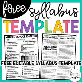 Free Editable Syllabus Template by Martina Cahill - The Hungry Teacher | Teachers Pay Teachers Free Syllabus Template, Classroom Syllabus, School Group Activities, Teacher Syllabus, Avid Strategies, Teaching Literary Elements, Lesson Plan Binder, Syllabus Template, Class Syllabus